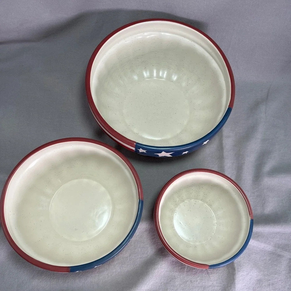 Vintage Y2K Tender Heart Treasures Nesting Bowls 2001 Americana Set of 3
